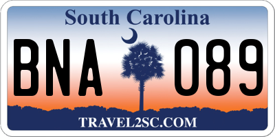 SC license plate BNA089