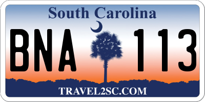 SC license plate BNA113