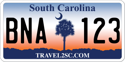 SC license plate BNA123