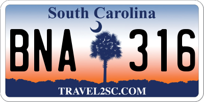 SC license plate BNA316