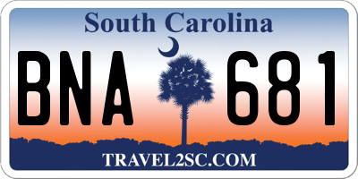 SC license plate BNA681