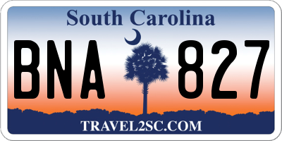 SC license plate BNA827