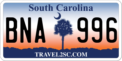 SC license plate BNA996