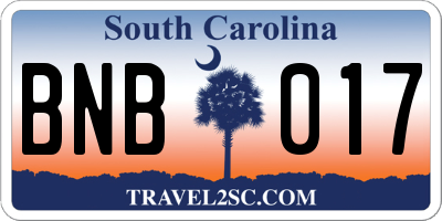 SC license plate BNB017