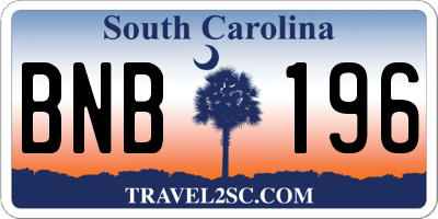 SC license plate BNB196