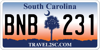 SC license plate BNB231
