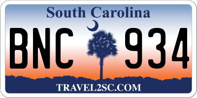 SC license plate BNC934