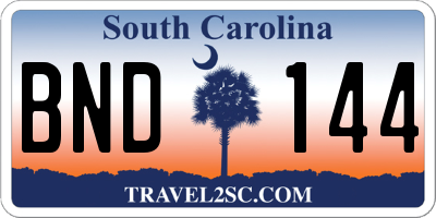 SC license plate BND144