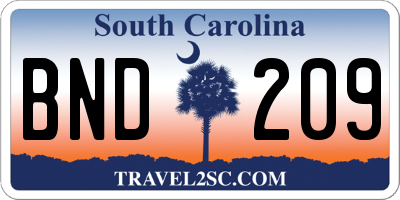 SC license plate BND209