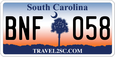 SC license plate BNF058
