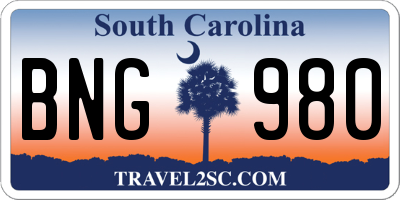 SC license plate BNG980