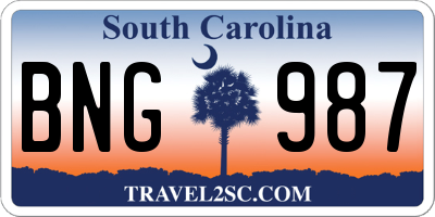 SC license plate BNG987