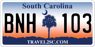 SC license plate BNH103