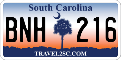 SC license plate BNH216