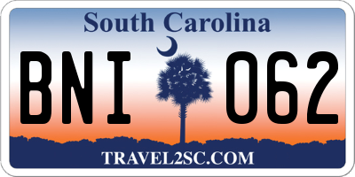 SC license plate BNI062