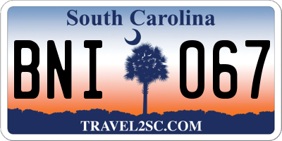 SC license plate BNI067