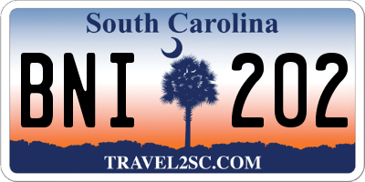 SC license plate BNI202