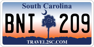 SC license plate BNI209