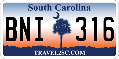 SC license plate BNI316