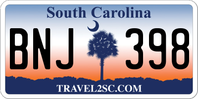 SC license plate BNJ398