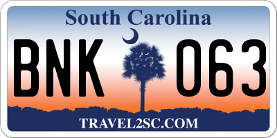 SC license plate BNK063