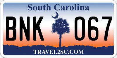 SC license plate BNK067