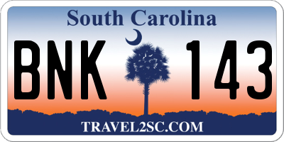 SC license plate BNK143