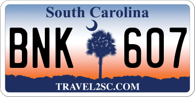 SC license plate BNK607