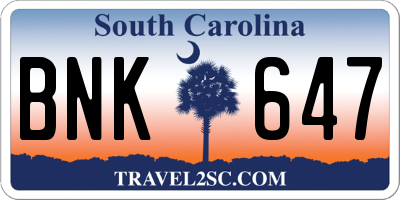 SC license plate BNK647