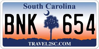 SC license plate BNK654