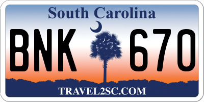 SC license plate BNK670
