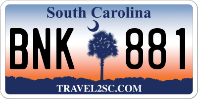 SC license plate BNK881