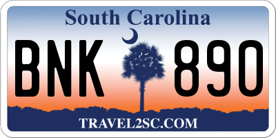 SC license plate BNK890