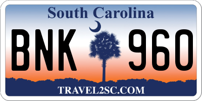 SC license plate BNK960