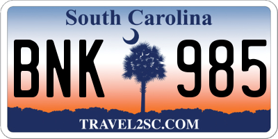 SC license plate BNK985