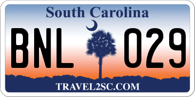 SC license plate BNL029