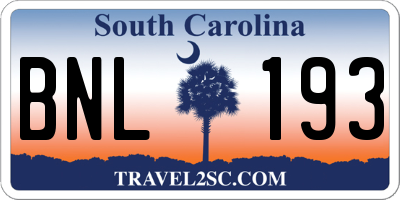 SC license plate BNL193
