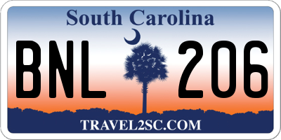 SC license plate BNL206