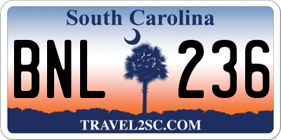 SC license plate BNL236