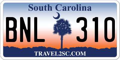 SC license plate BNL310