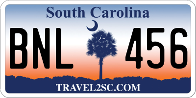 SC license plate BNL456