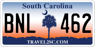 SC license plate BNL462