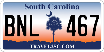 SC license plate BNL467