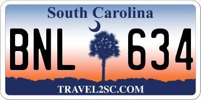 SC license plate BNL634