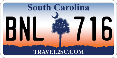 SC license plate BNL716