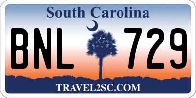 SC license plate BNL729