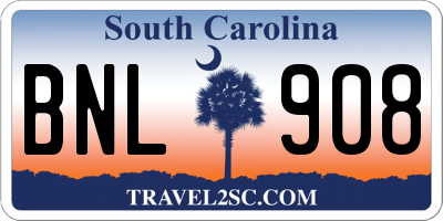 SC license plate BNL908