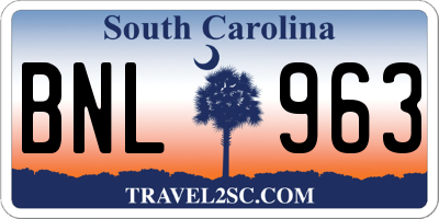 SC license plate BNL963