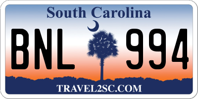 SC license plate BNL994