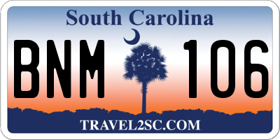 SC license plate BNM106